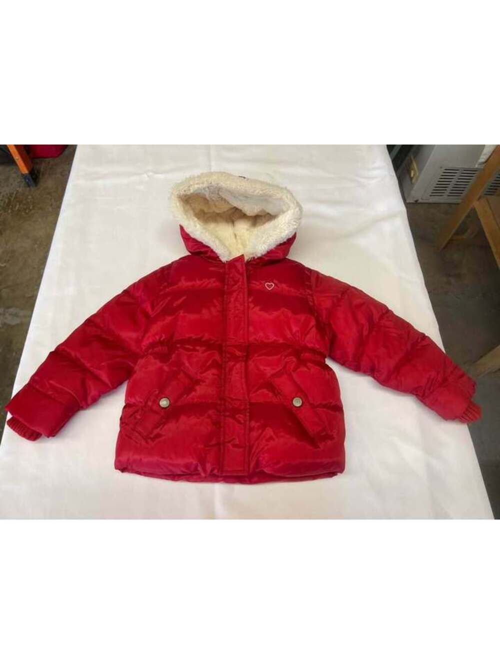 Old Navy Girls 4T Red Puffer Winter Coat Faux-Fur Lined Hood